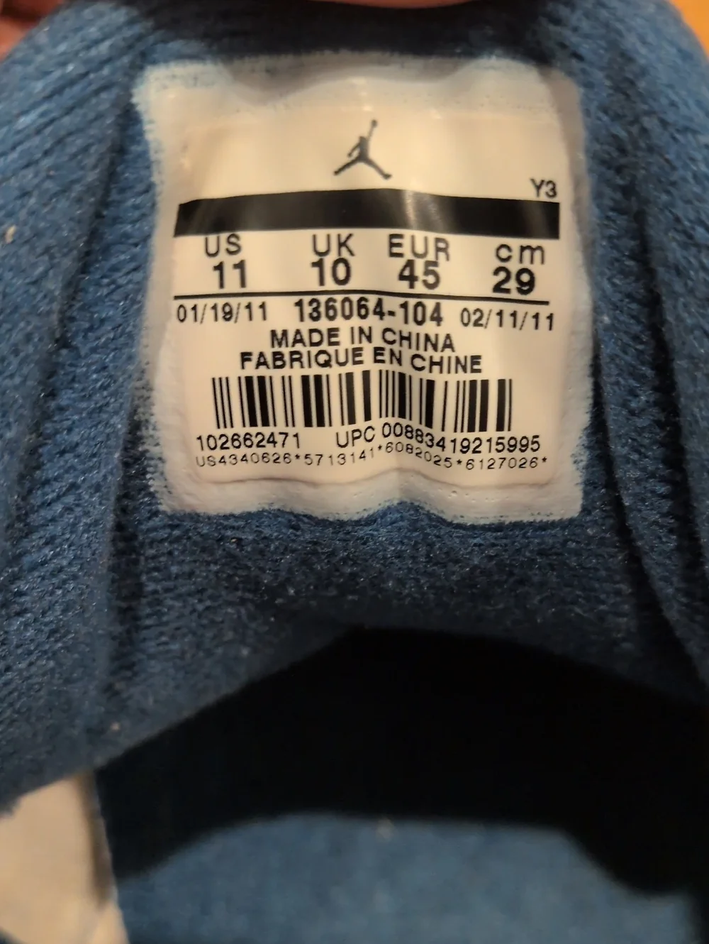 Air Jordan 3 Retro 2011 Men's Size 11 White Blue 136064104 Elephant Print